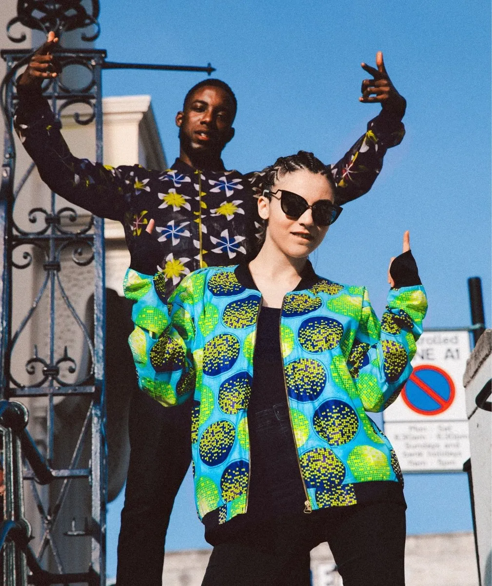 African Bomber Jacket in Blue Ankara Print