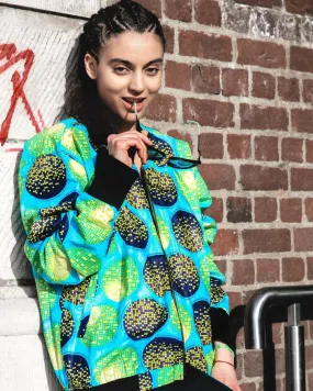 African Bomber Jacket in Blue Ankara Print