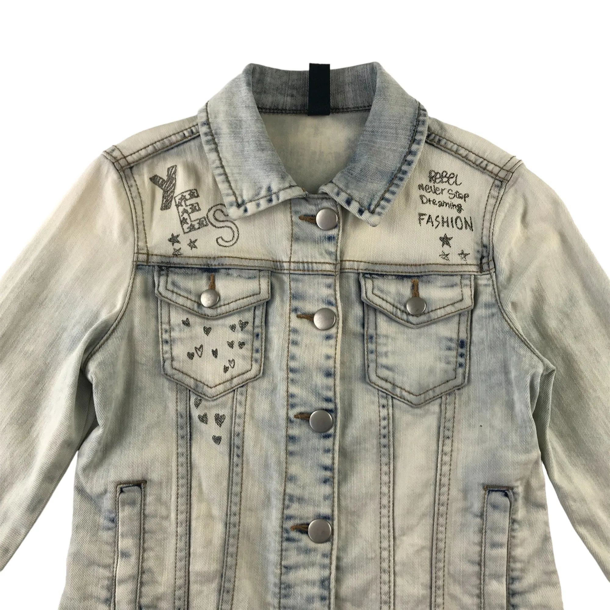 Benetton Denim Jacket 7-8 years light blue text print designs