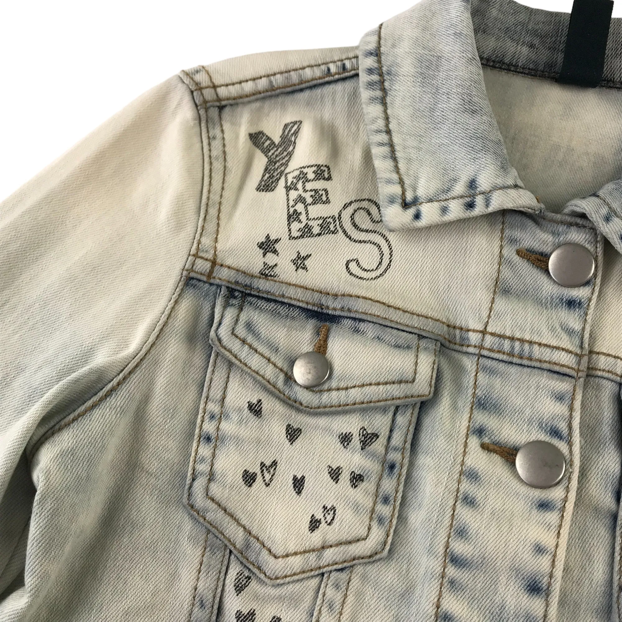 Benetton Denim Jacket 7-8 years light blue text print designs