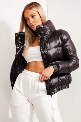 Black Wet Look Puffer Jacket