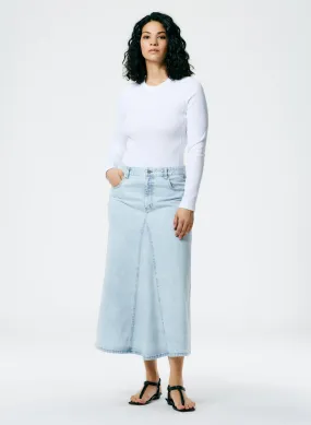 Denim Godet Midi Skirt