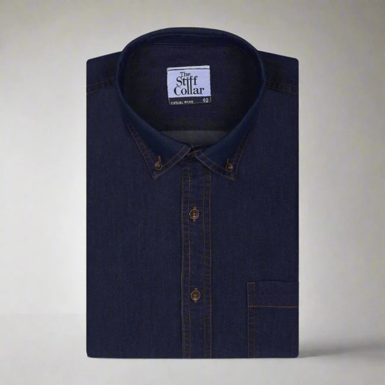 Indigo Blue Silky Denim Button Down Collar Shirt