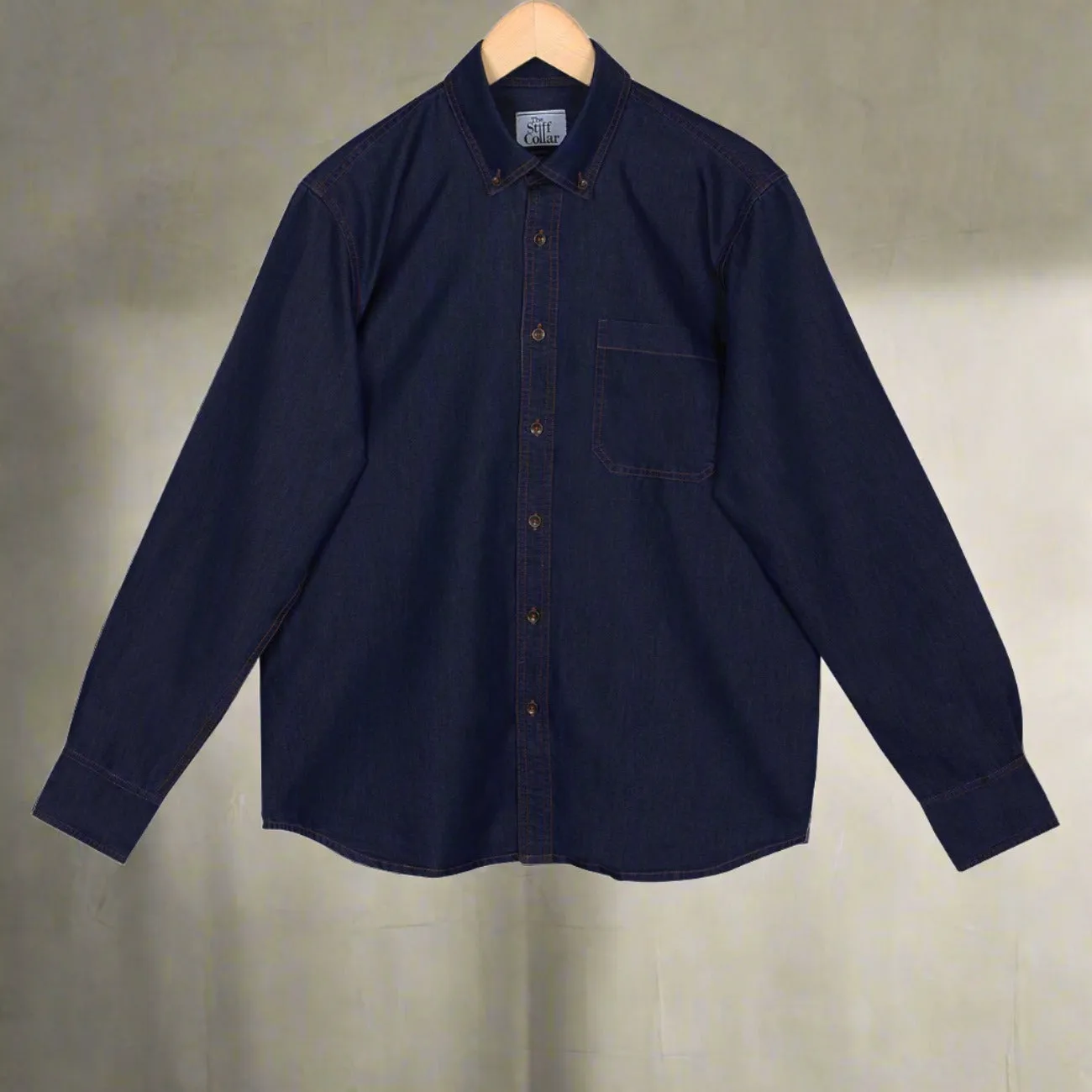 Indigo Blue Silky Denim Button Down Collar Shirt