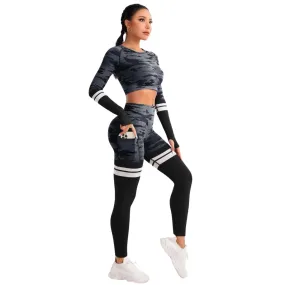 Leah Camo Print Striped Workout Set