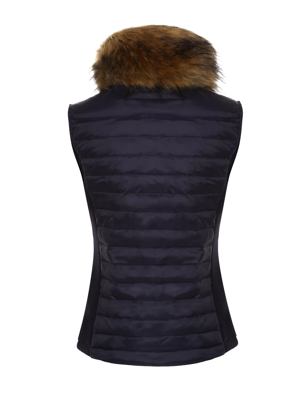 Navy Puffer Gilet - Luxe Faux Fur Collar - 60% OFF