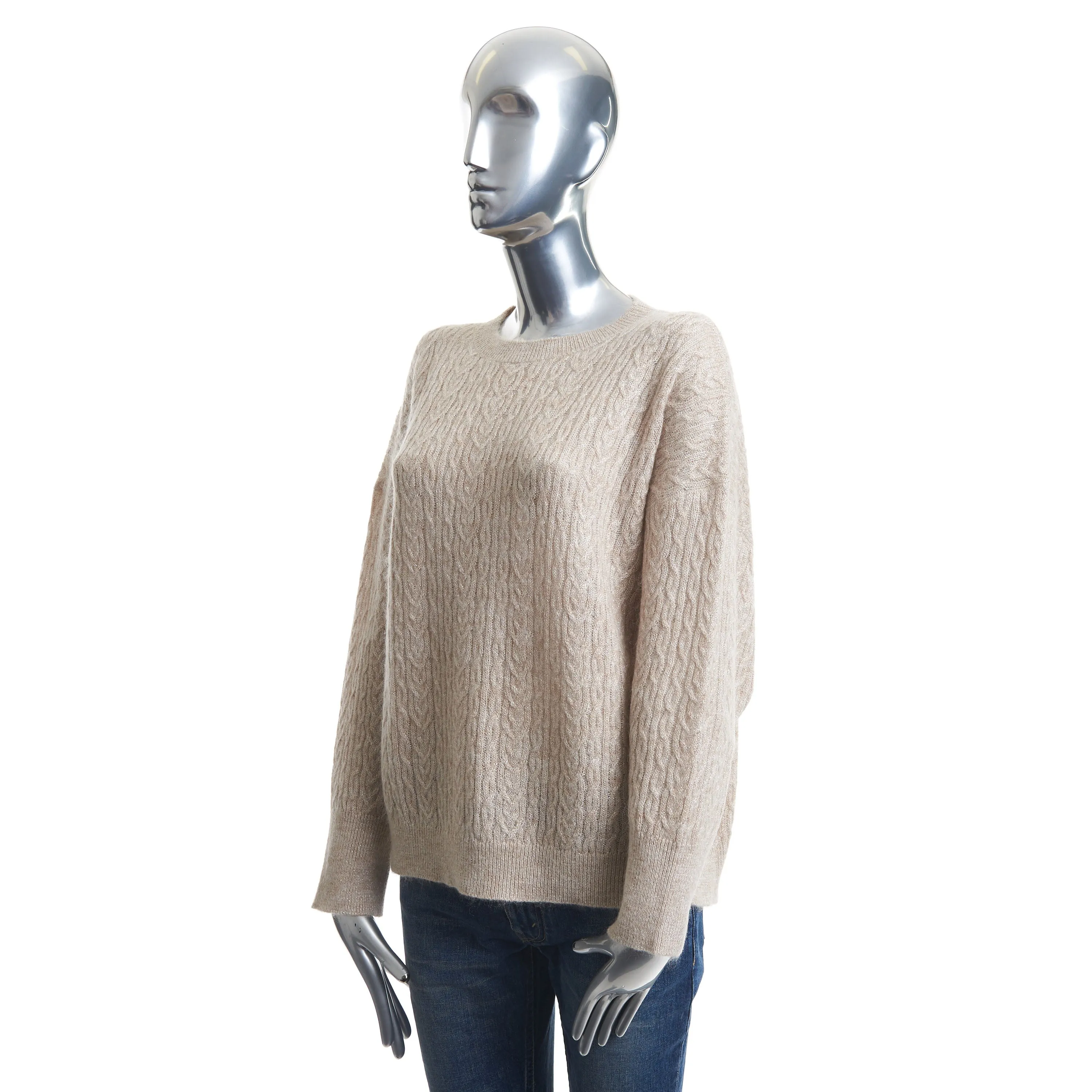 Sparkling Beige Sweater - Off Shoulder Fit, Mohair & Wool