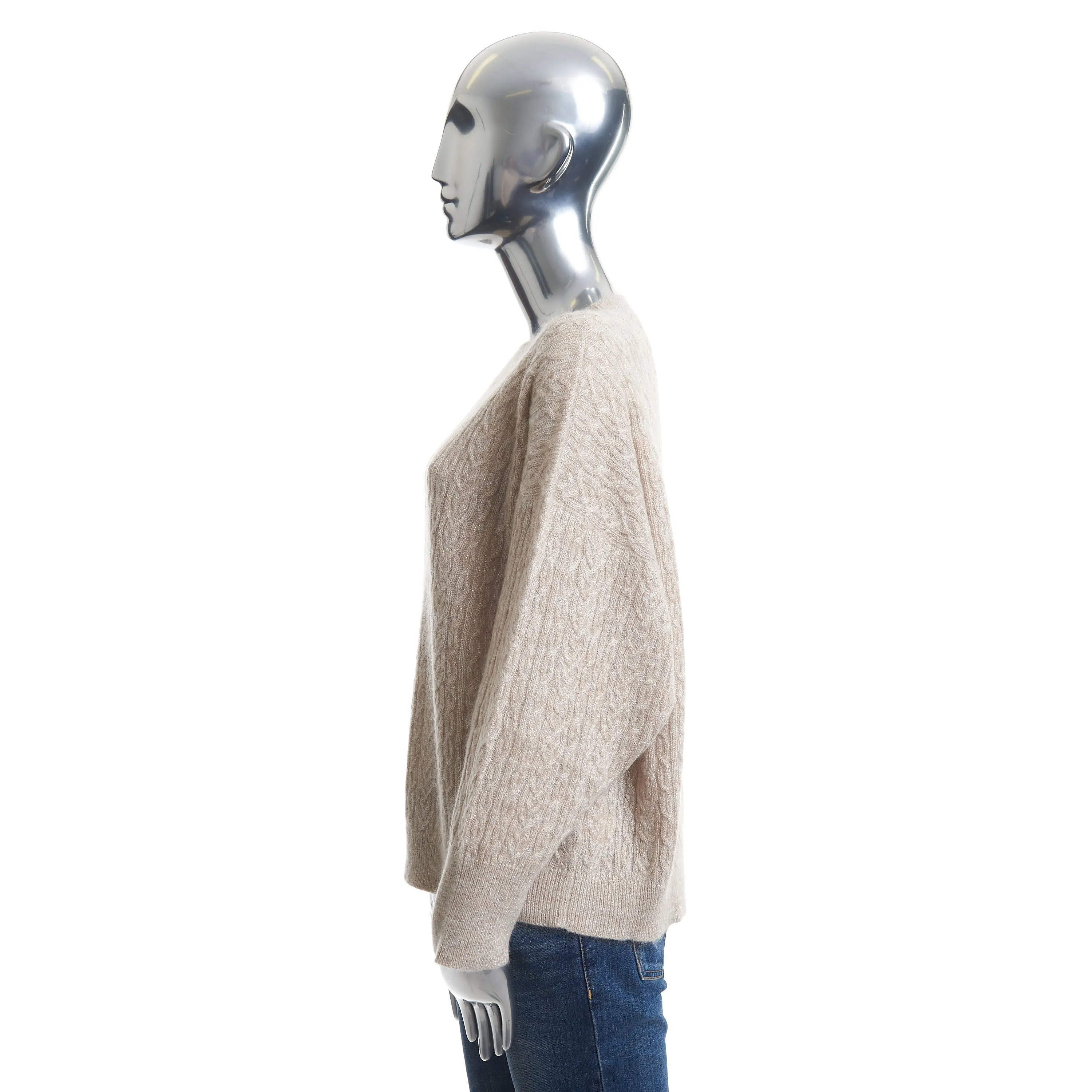 Sparkling Beige Sweater - Off Shoulder Fit, Mohair & Wool