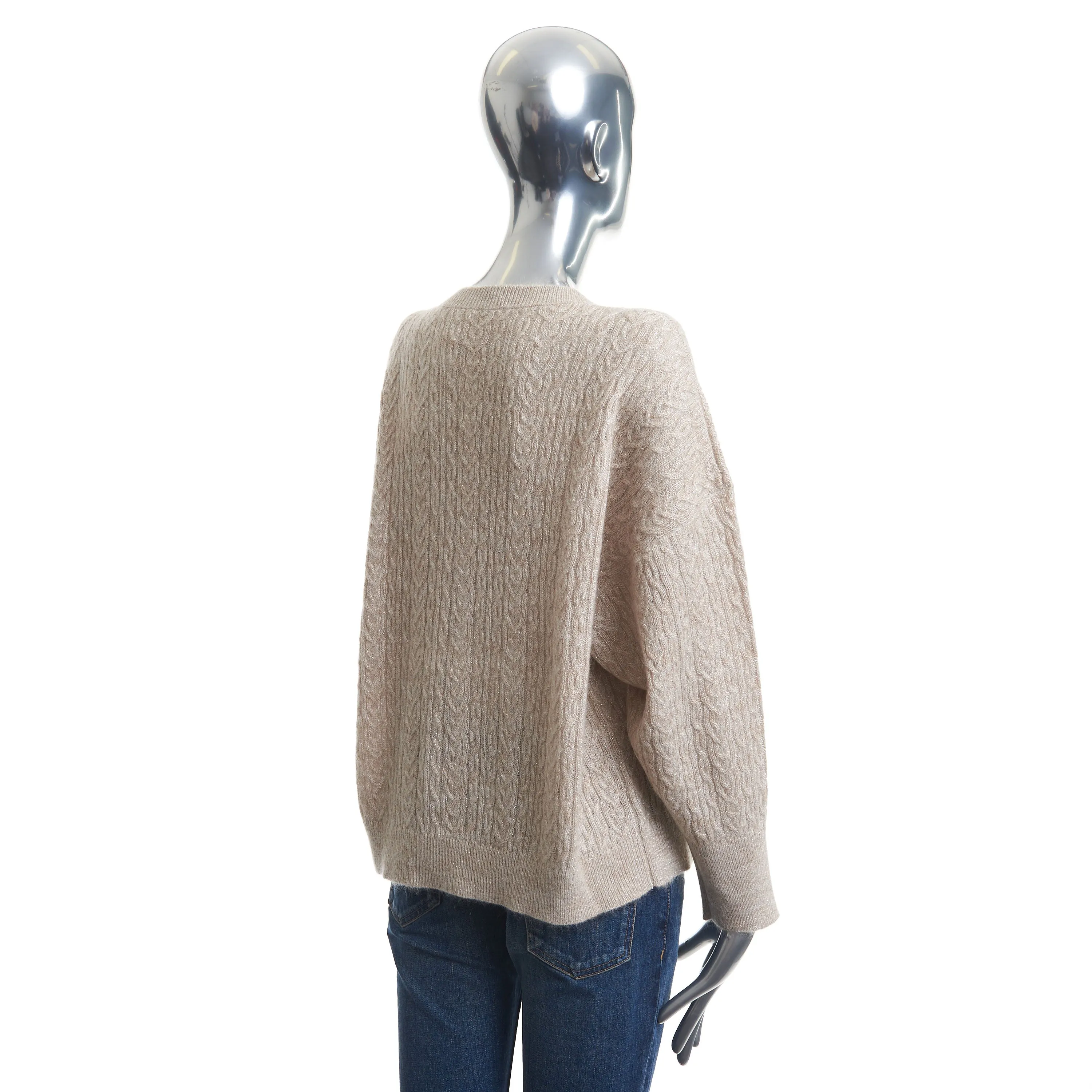 Sparkling Beige Sweater - Off Shoulder Fit, Mohair & Wool