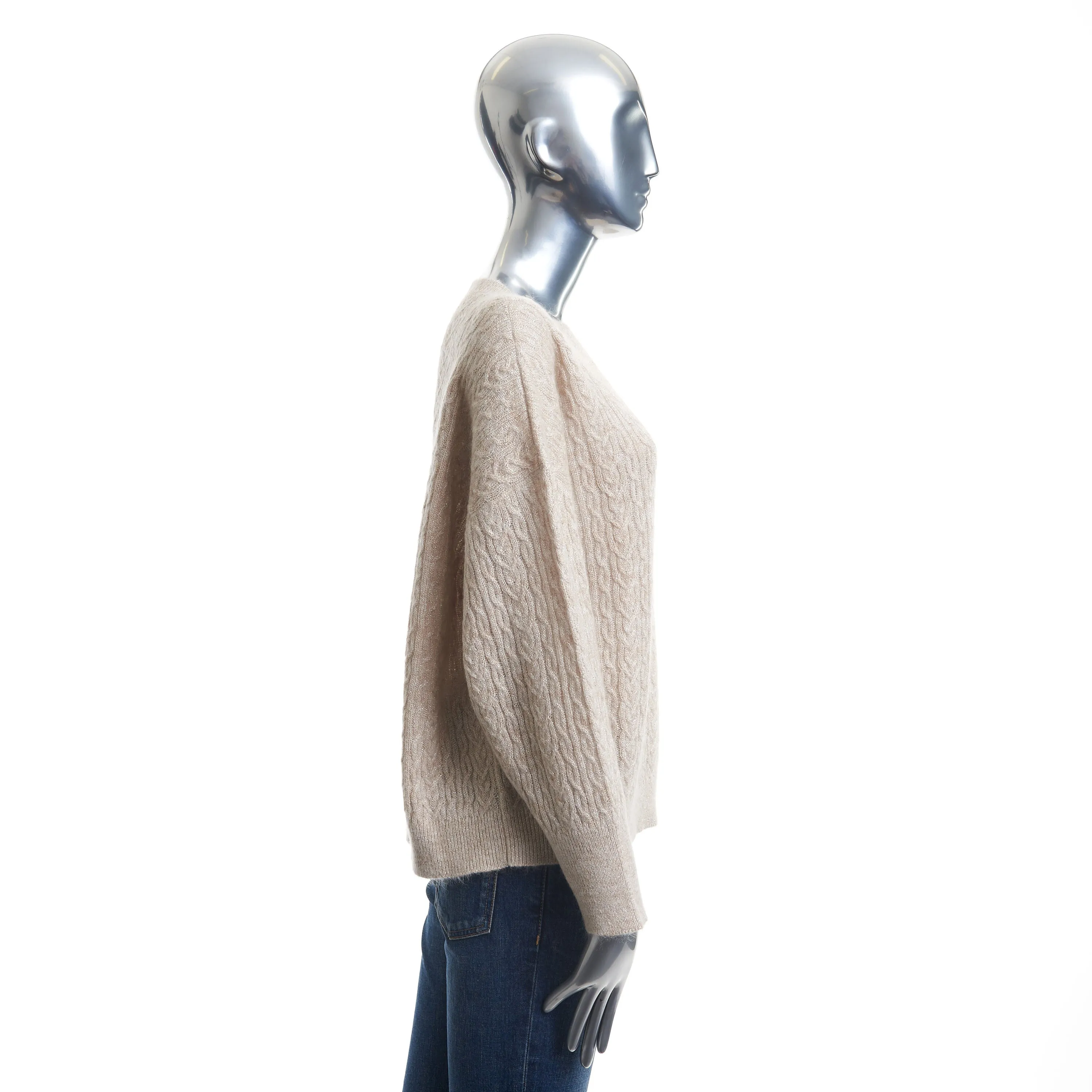 Sparkling Beige Sweater - Off Shoulder Fit, Mohair & Wool