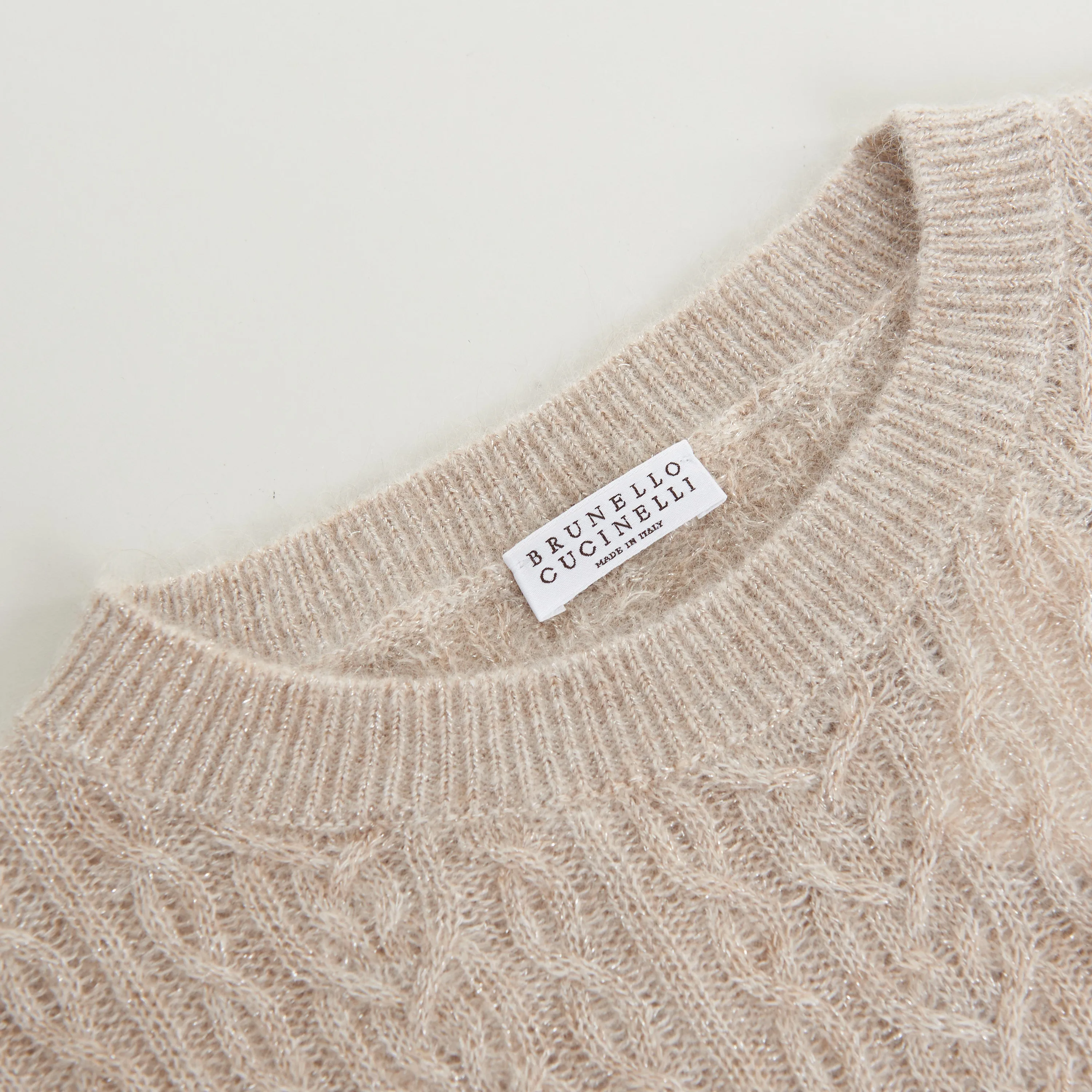 Sparkling Beige Sweater - Off Shoulder Fit, Mohair & Wool