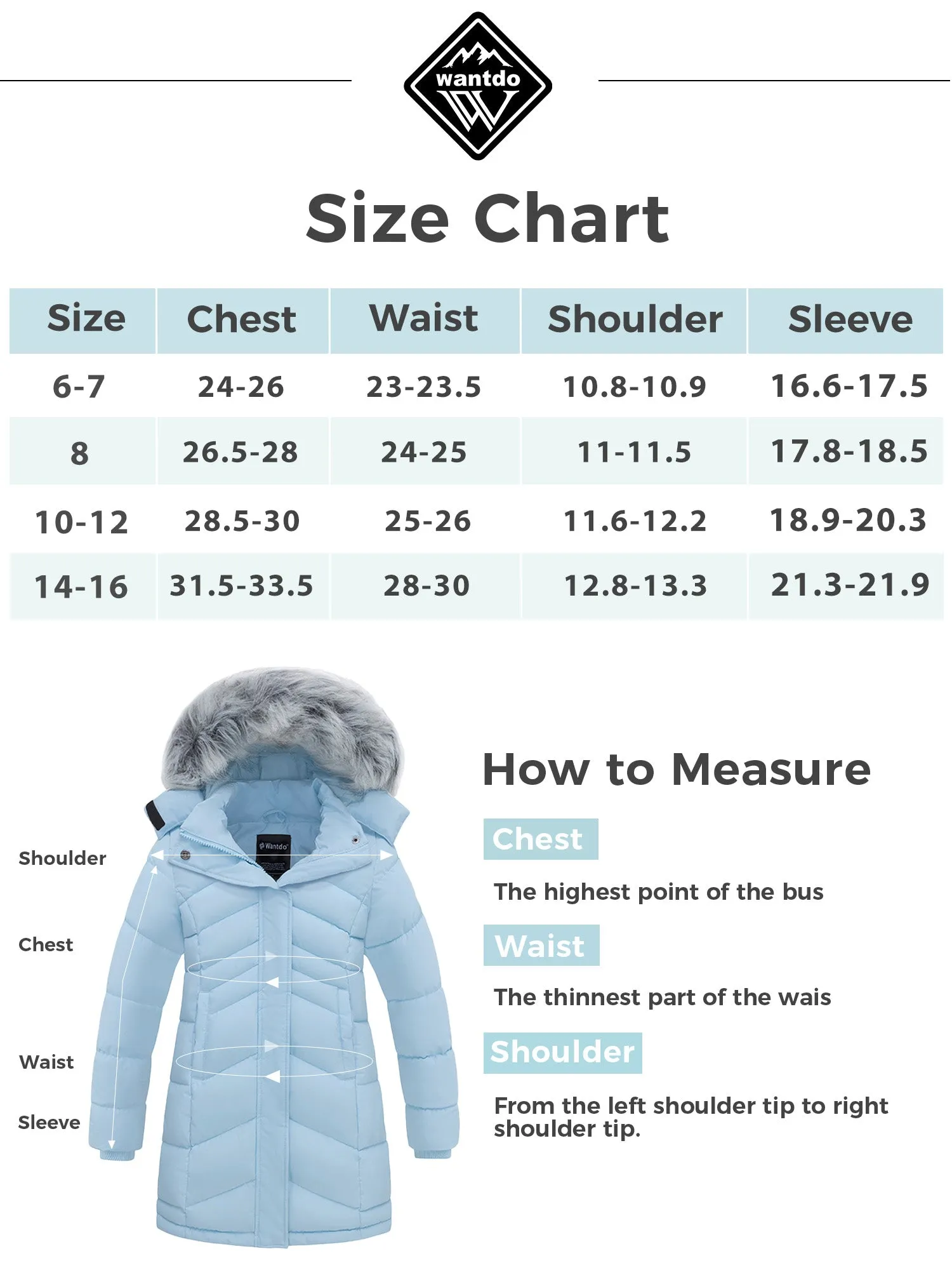 Wantdo Girls' Winter Coat Warm Winter Jacket Fur Hooded Fleece Lined Puffer Jacket