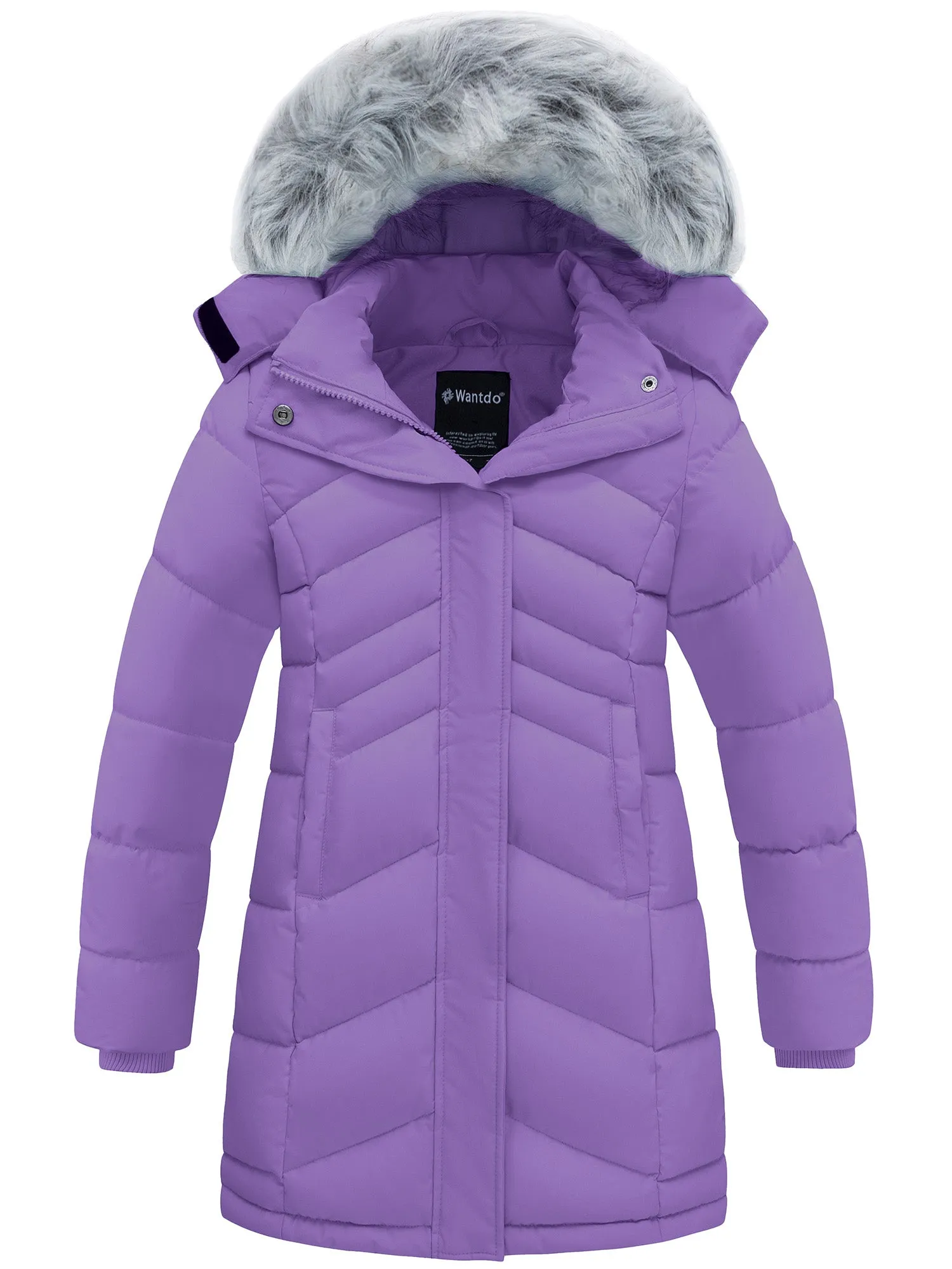 Wantdo Girls' Winter Coat Warm Winter Jacket Fur Hooded Fleece Lined Puffer Jacket