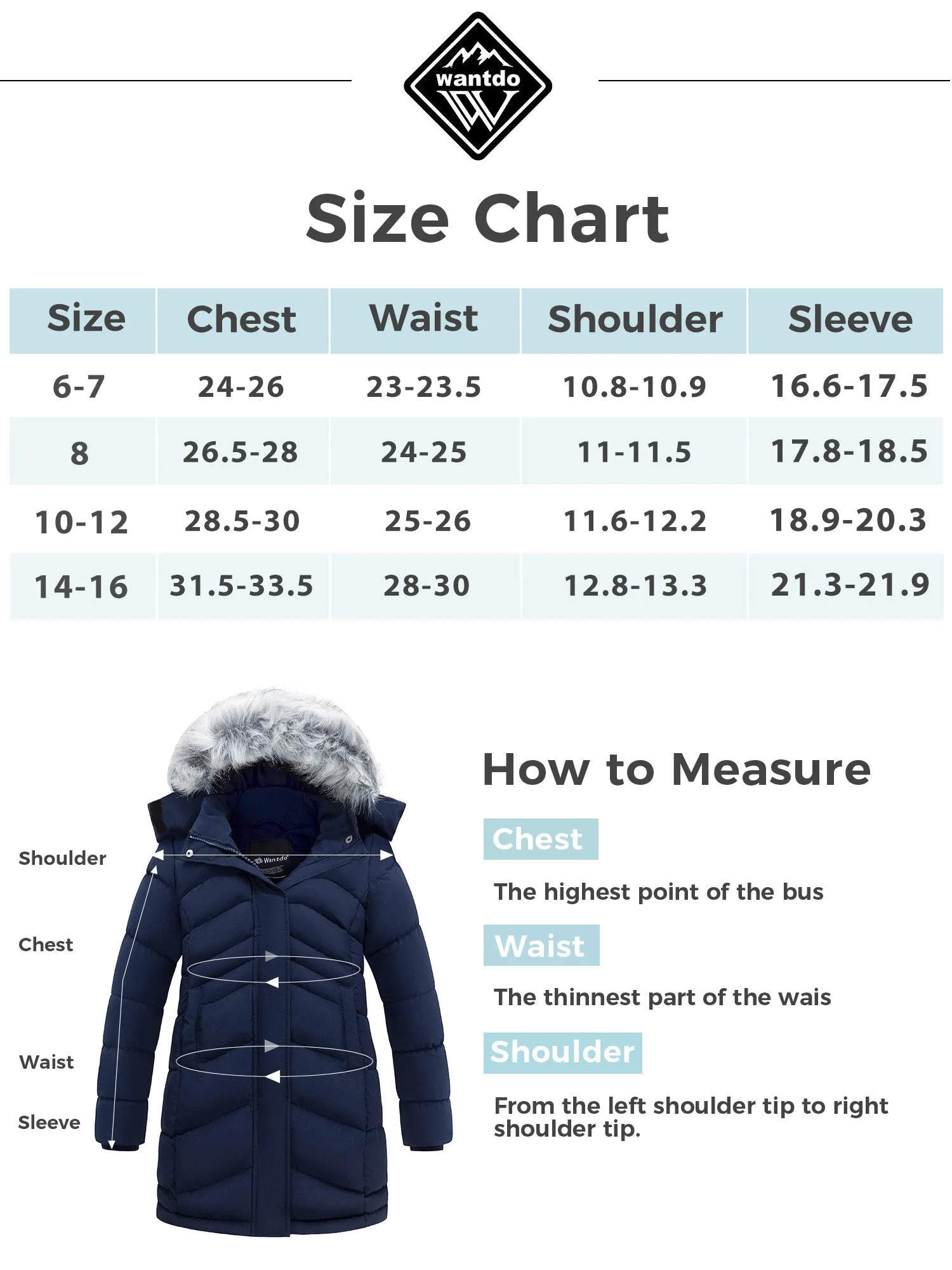 Wantdo Girls' Winter Coat Warm Winter Jacket Fur Hooded Fleece Lined Puffer Jacket