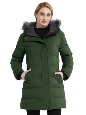 Women's Long Quilted Winter Coat Thicken Puffer Jacket with Faux Fur E39