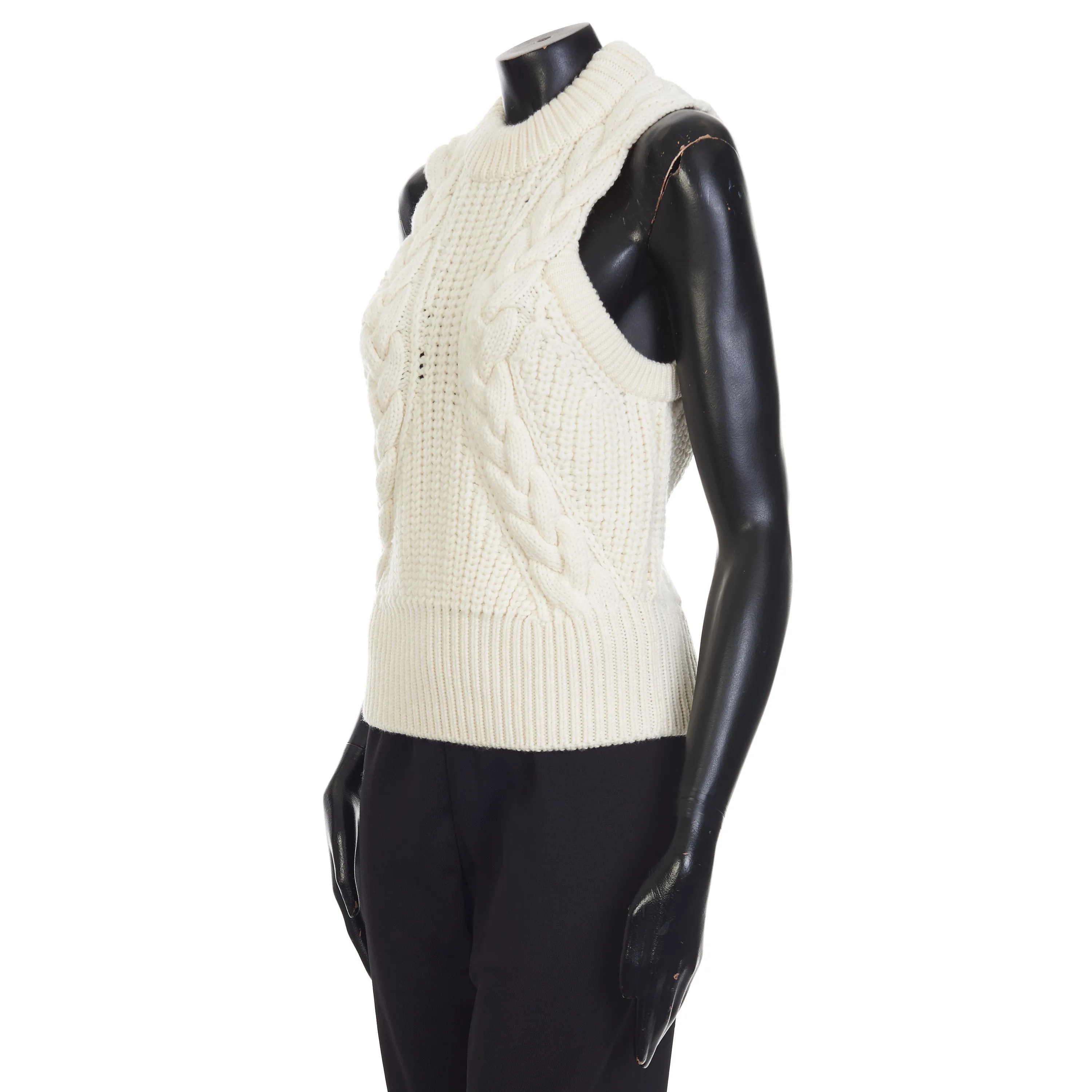 Women's Wool Cable Sleeveless Jumper In Ivory