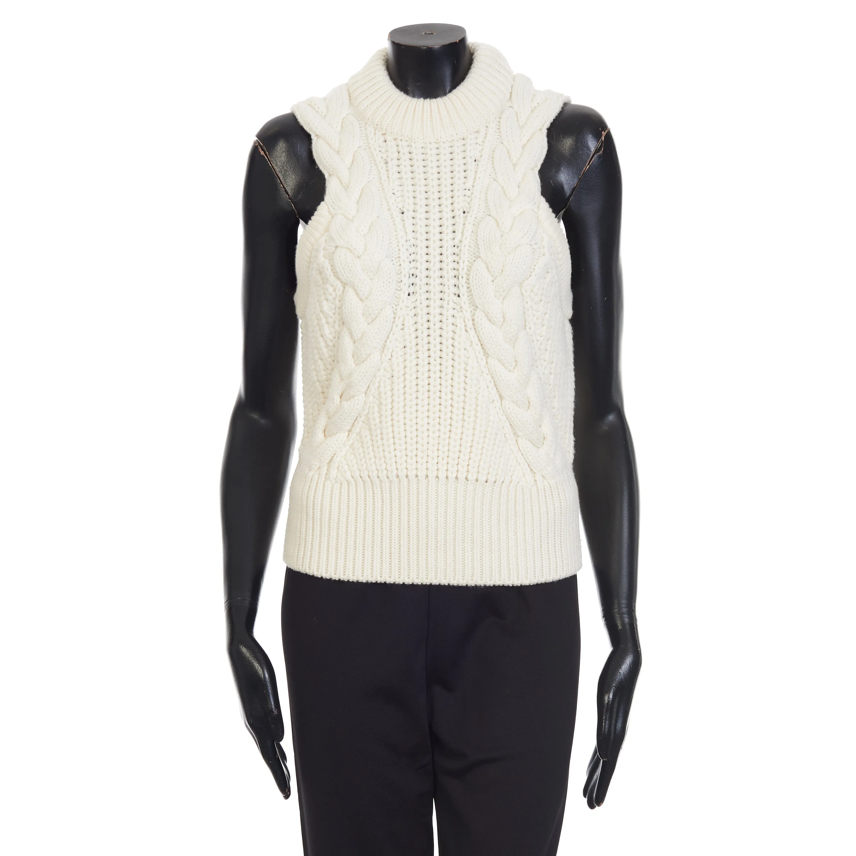 Women's Wool Cable Sleeveless Jumper In Ivory