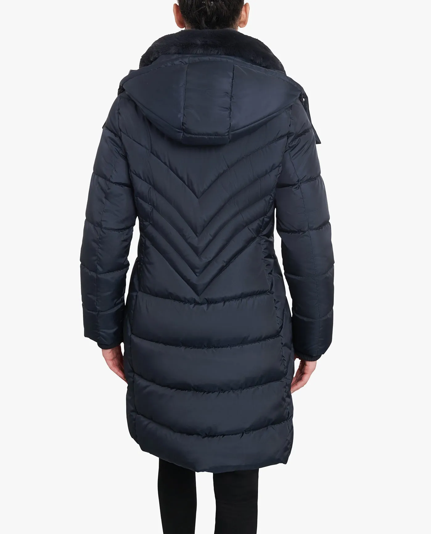 ZIP-FRONT HOODED HEAVY WEIGHT PUFFER JACKET WITH BUTTON-OFF FUR COLLAR